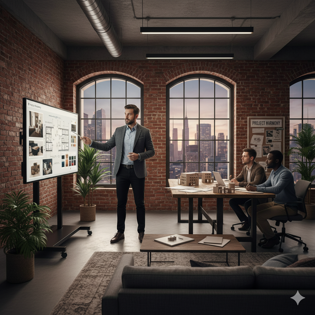 Architecte travaillant sur un plan de conception